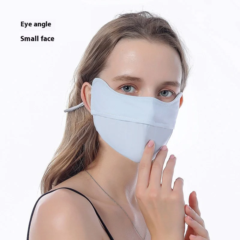 Summer Ice Silk Sun Mask with Eye Protection Adjustable UV Face Cover for Outdoor Cycling Travel Women Men
