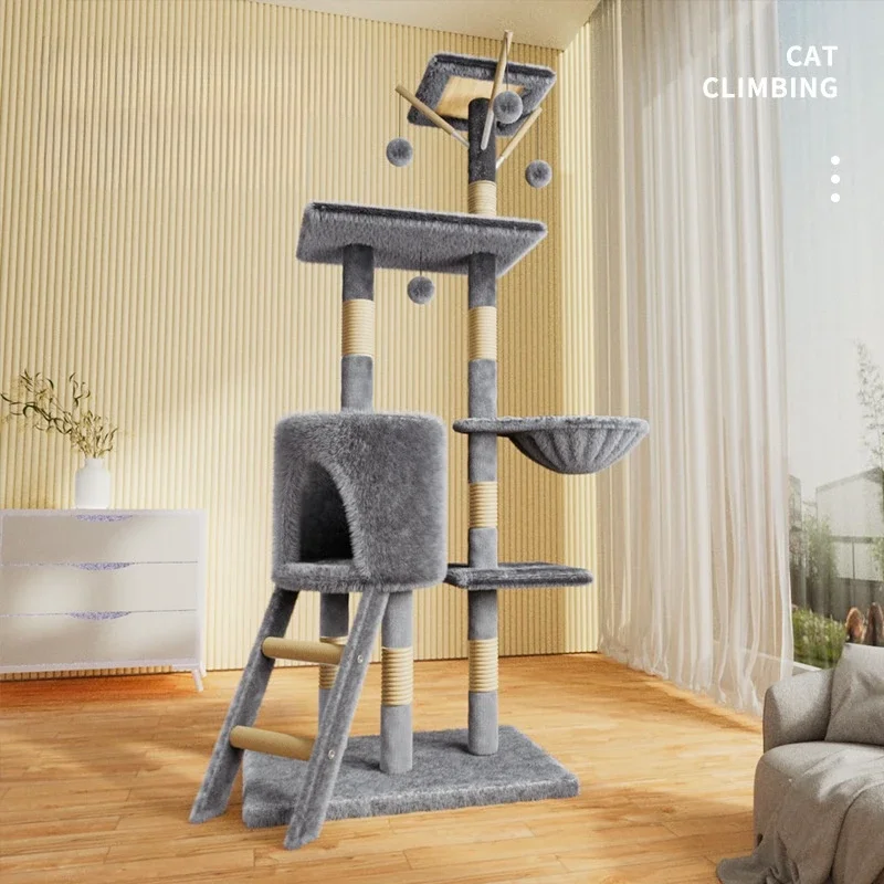 Pet Cat Tree House Condo Perch Entertainment Playground Stable Furniture for Kitten Multi-Level Tower for Large Cat Cozy Hommock