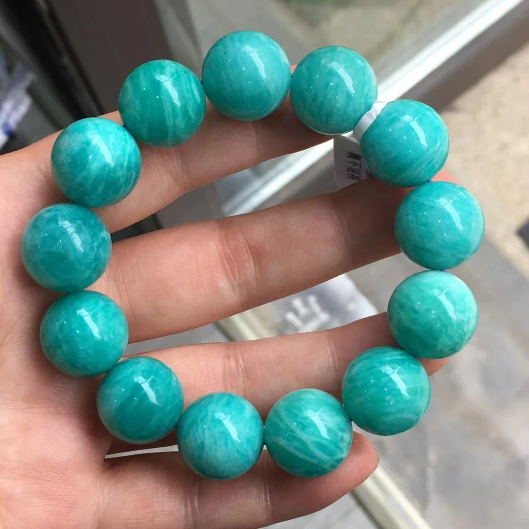 

Genuine Natural Green Amazonite Quartz Bracelet 16.6mm Blue Amazonite Russia Jewelry Clear Rectangle Beads Women Men AAAAA