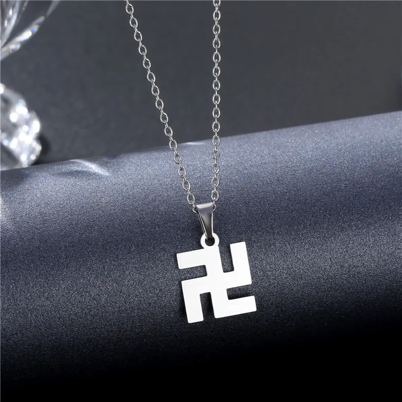 Swastika Shaped Buddhist Necklace, Stainless Steel Hip Hopwomen's Fashionable Buddhist Style, Simple Ten Thousand Characters