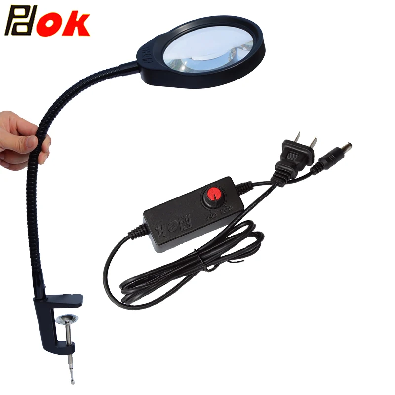 

5X 8X 10X 20X Optical Magnifying Glass Lamp 2 in 1 Lighted Magnifier Lamp Adjustable LED Light Hands-free Loupe Flexible Arm