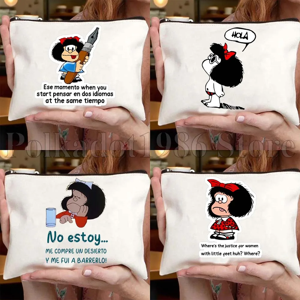 

Kawaii мультфильм девушка Mafalda Quino комиксы испанские подарки холщовая сумка дорожные косметички женские косметички модная косметичка