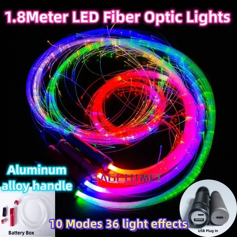 New Super Bright Dance Sparkle Flow Glowing Whips Disco Party Fiber Optics 360° Swivel RGB Multicolor Led Glow Fiber Optic Whips