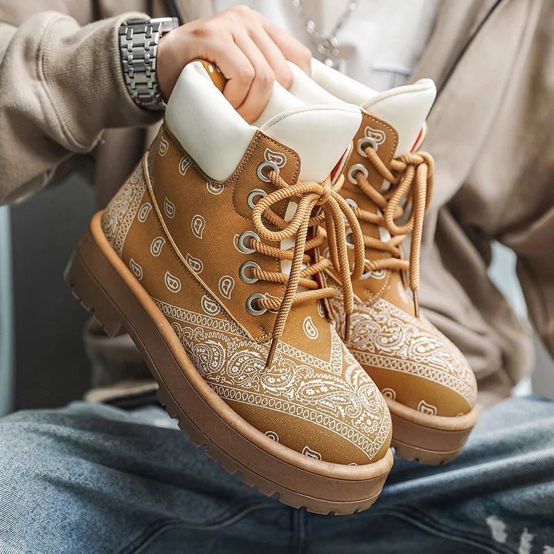 Retro Breathable High Top Men's Footwear Autumn New Men's Casual Shoes Thick Sole Comfortable Lightweight Non Slip Flat Sneakers