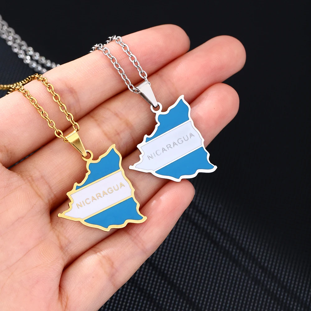 Fashion New Nicaragua Map Flag Pendant Necklace For Women Men Charm Gold Silver Color Party Stainless Steel Nicaraguense Jewelry