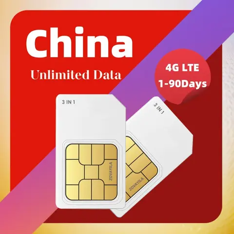 4G China SIM Card for Travel Prepaid Unlimited High Speed 500M Data Plan No Call Or SMS Support Valid for 1-30 Days