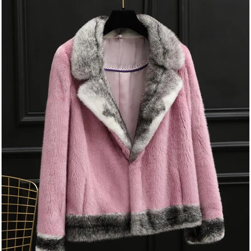 

fur Mink overall fur coat coat short 2023 women's clothing outerwear jacket coats winter new cross hat suit collar models