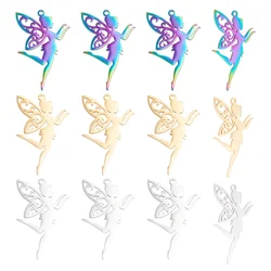 12Pcs 3 Colors Stainless Steel Fairy Pendants Golden Colorful Fairy Angel Charms Pendant with 1.8mm Hole for Earrings Bracelets