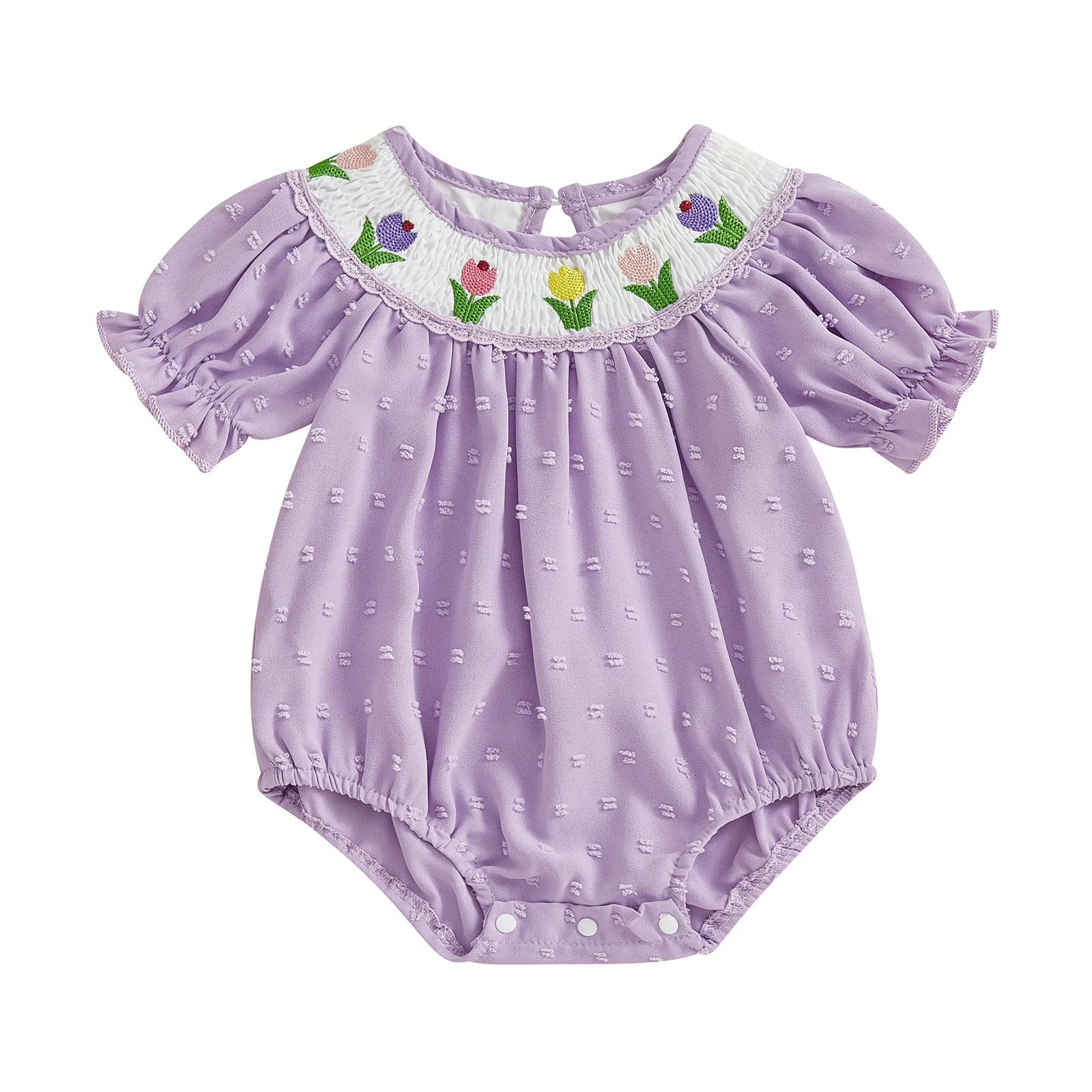 

Baby Girls Bodysuits 2025 New Autumn Infant Cute Flower Embroidery short Sleeve Jumpsuits Outwear Clothing