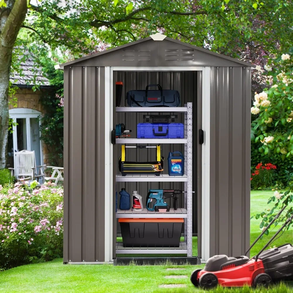 

Grey Outdoor Warehouse Waterproof Metal Garden Shed With Lockable Double Door Weathering Steel Tool Storage Shed Buildings Home