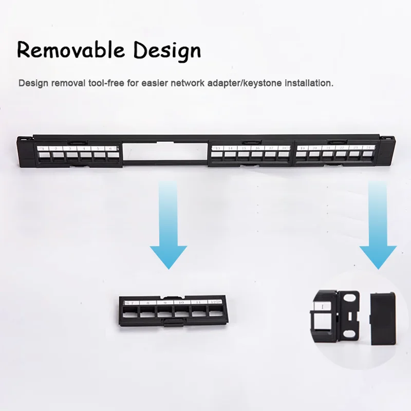 Linkwylan Network Patch Panel Blank 1U 24-Ports Removable For Standard RJ45 Keystone With Cable Manager Bar&With Label Field