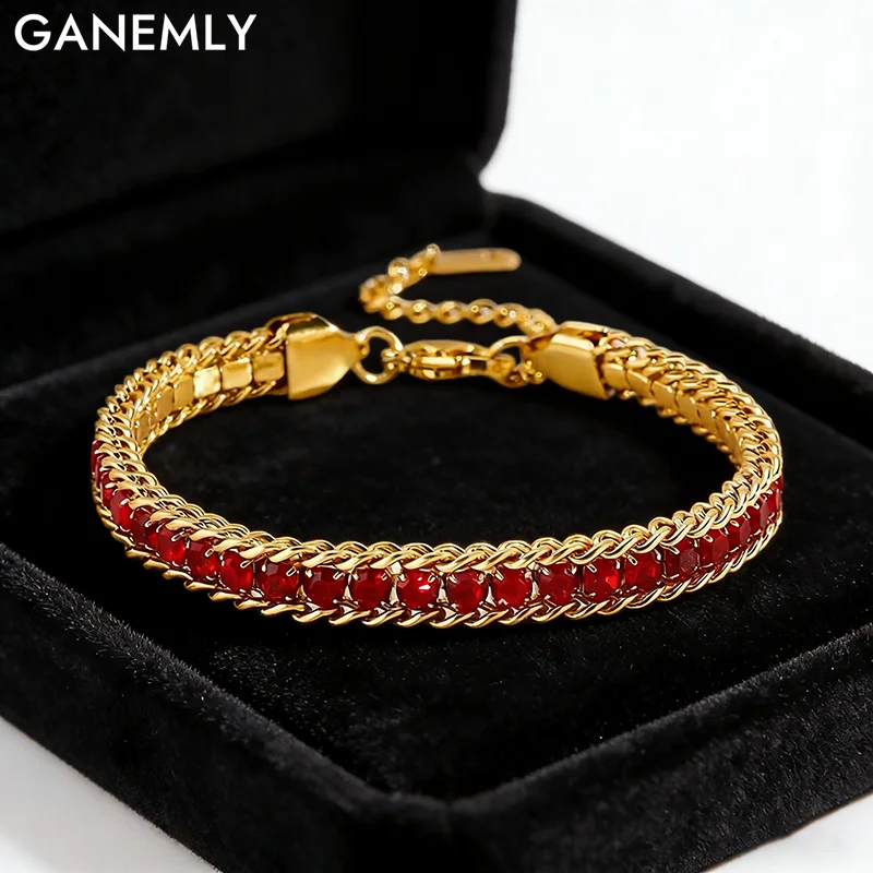 GANEMLY 316L Edelstahl Wasserdicht Hochwertig Glänzend Kubisches Zirkonia Kette Premium Armband Armreif Neuer Schmuck Damengeschenk