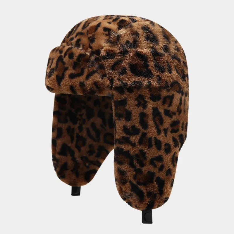 Neue personalisierte Winter-Leopard-Plüsch-Lei-Feng-Mütze für Herren und Damen, Outdoor-Radfahren, Skifahren, Ohrenschutz, Bomber-Mützen – Detail 4