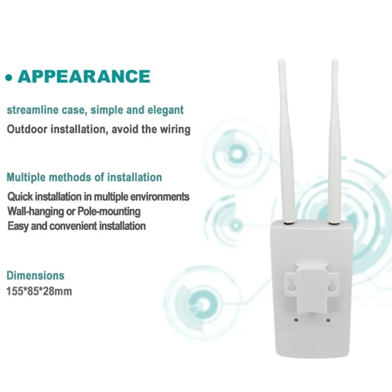 TIANJIE 4G SIM Card Router CPE905 Waterproof Wireless Wifi Modem Outerdoor Hotspot External Antenna CPE Adapter for IP Camera