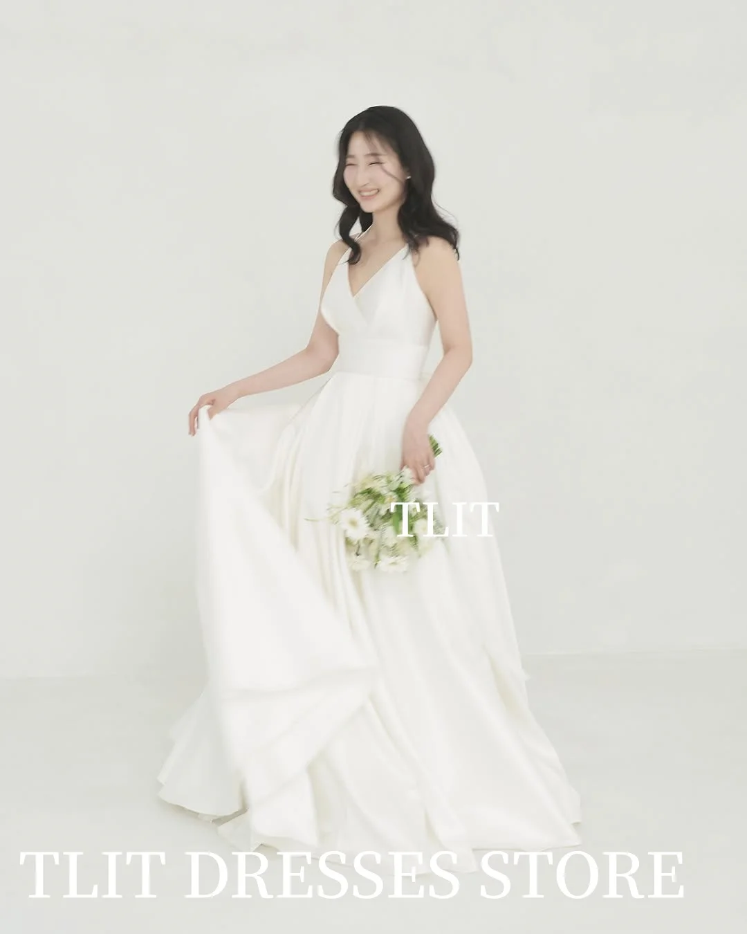 Tlit elegante seda cetim a linha vestido de casamento nne deeep com decote em v vestidos de noiva coreia vestidos de noiva fotos sessão personalizada