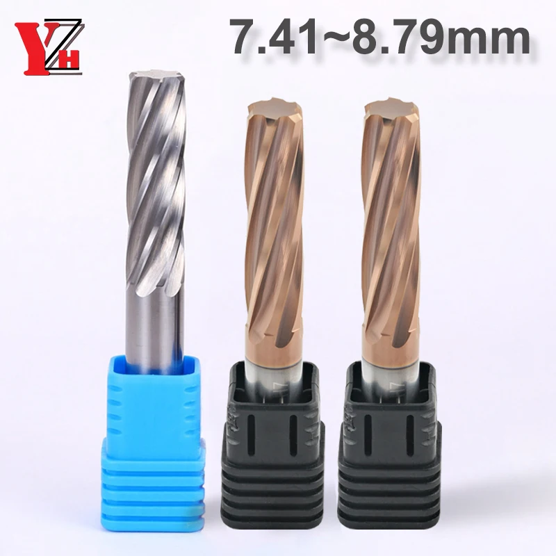 

YZH 7.41mm~8.79mm Carbide Machine Reamer HRC50 HRC60 Spiral Groove Tolerance +0+0.005 Harened Steel Metal Cutter CNC Inner Hole