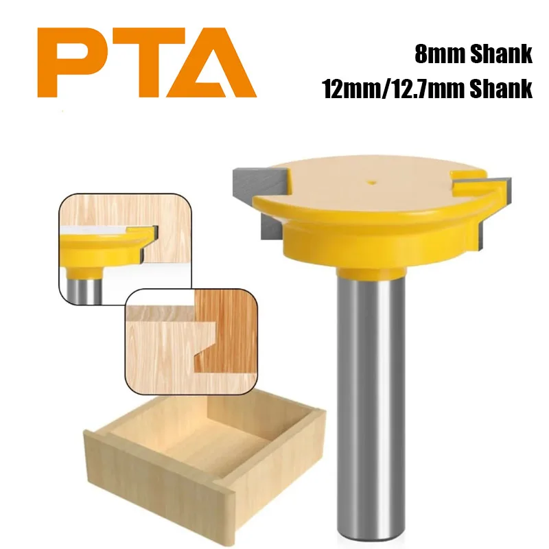 8mm/12mm/12.7mm Straight Drawer Molding Router Bit Yellow Drawer Lock Tenon Knife Plug Wood Milling Cutter Door Woodworking Tool