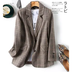 Plaid Casual Suit Jacket Women's Outwear 2024 Spring Autumn New Fashion Loose Single Breasted Professional Blazer Coat Tops