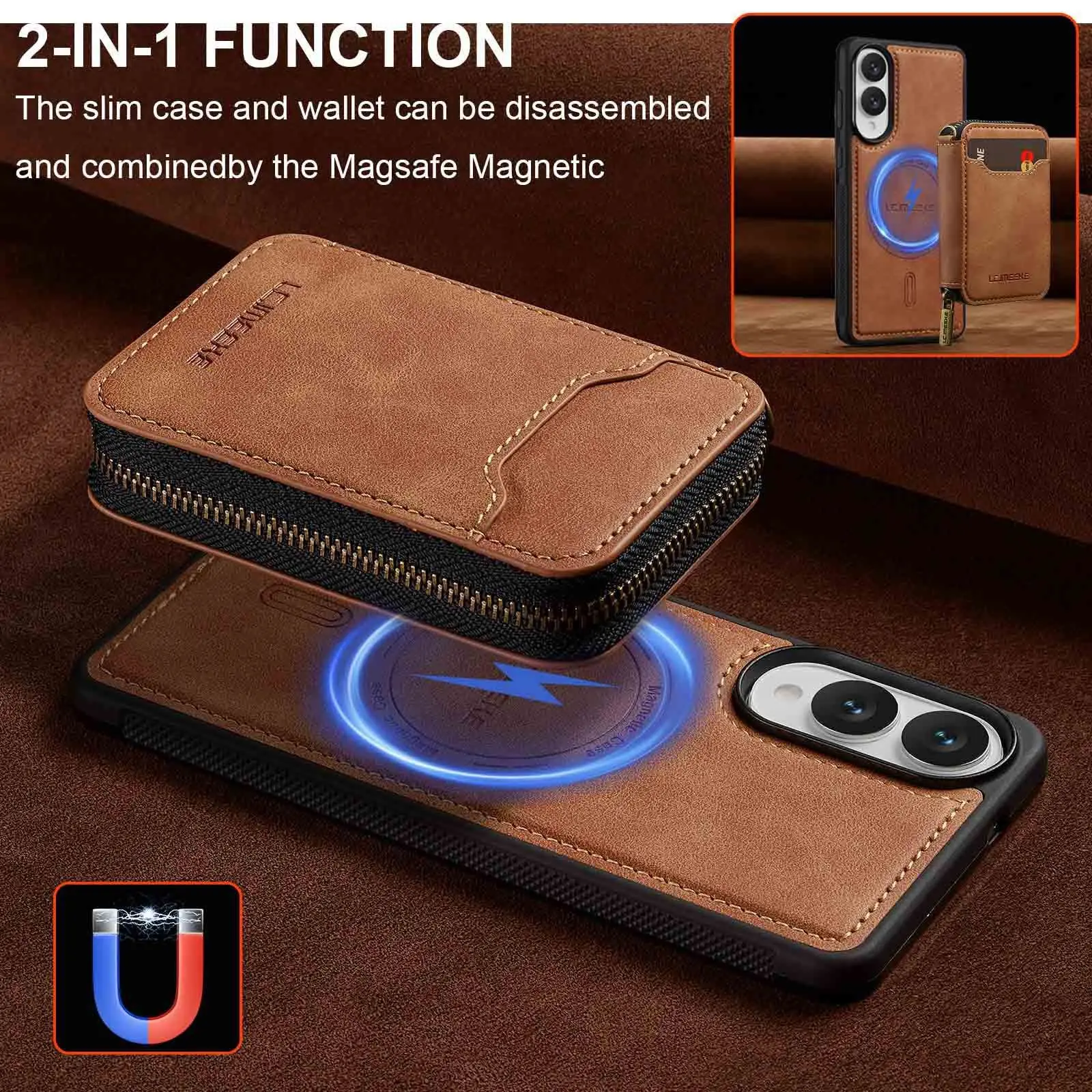 Suitable for Samsung S25Ultra zipper magnetic card holder artificial leather case for Galaxy S26 stand and anti-theft phone case