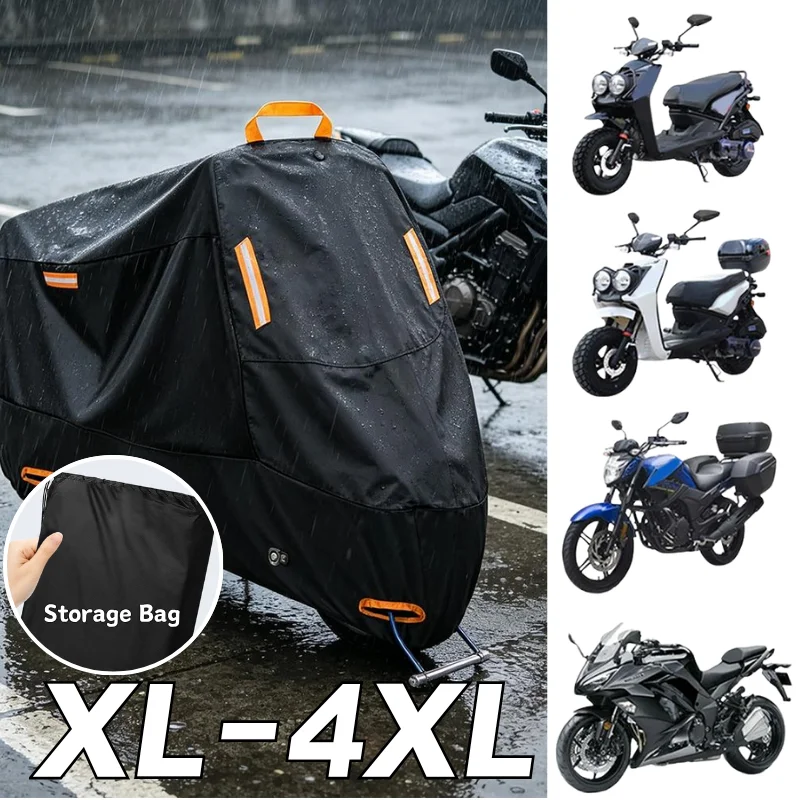All Season Waterproof Thickened Motorcycle Cover Outdoor Dust Rain UV Protection Motorbike Cover With Reflective Strips