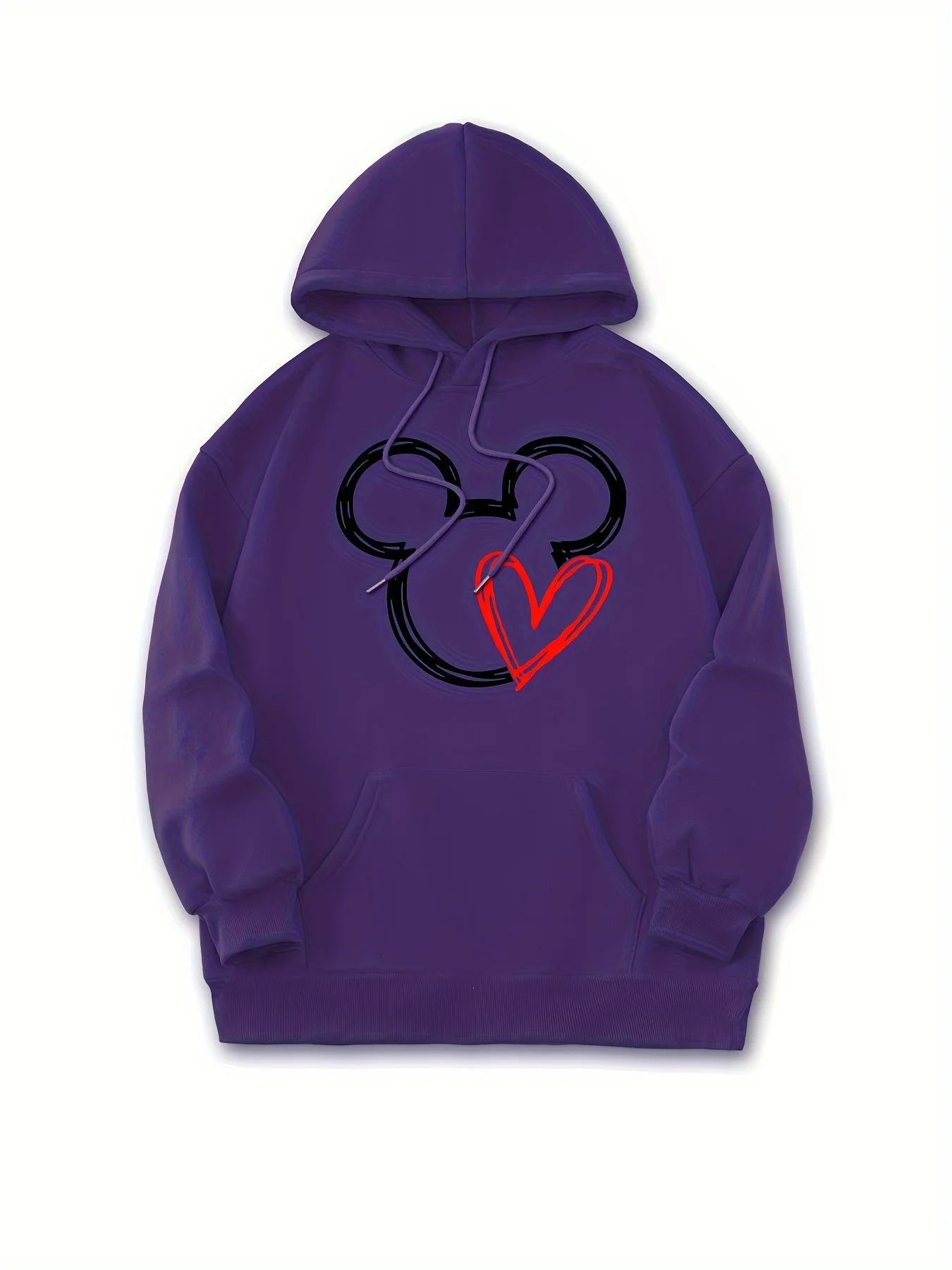 Disney Hoodie with Heart-shaped and Cartoon Mickey Logo Print Casual Hoodie Sports Hoodie Women's Sweatshirt