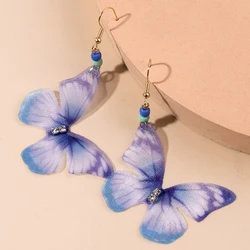 Aihua Colorful Huggies Big Butterfly Earrings Crystal Beautiful Animals Dangle Earrings for Women Spring Summer Trip Jewelry