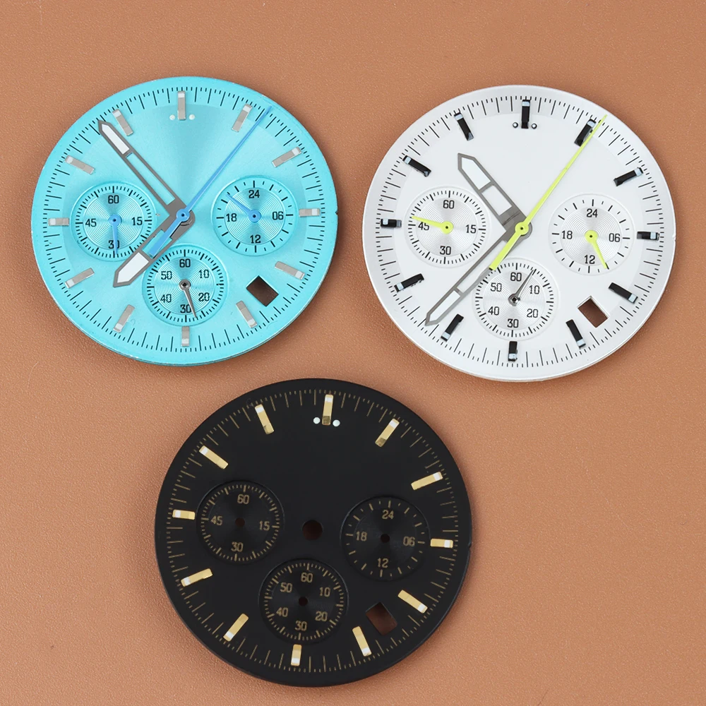 

VK63 Dial Green Luminous For Speed Master 32.5mm Watch Dial 6 Hands Fit VK63 VK64 Quartz Movement Chronograph Case Watch Parts