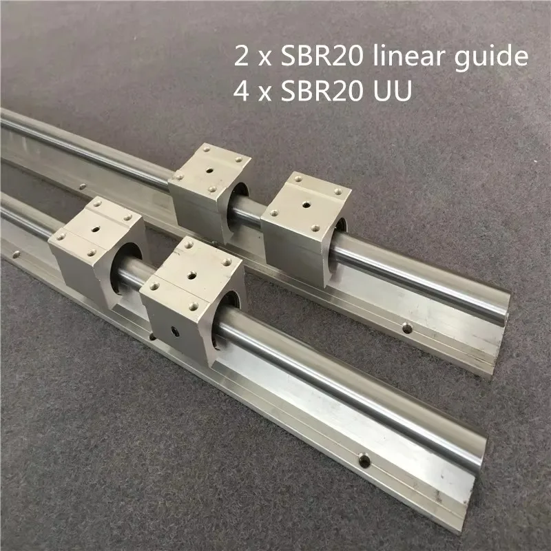 2Pcs SBR20 200-1500mm Linear Rail  Fully Supported Slide Shaft Rod + 4Pcs SBR20UU Block