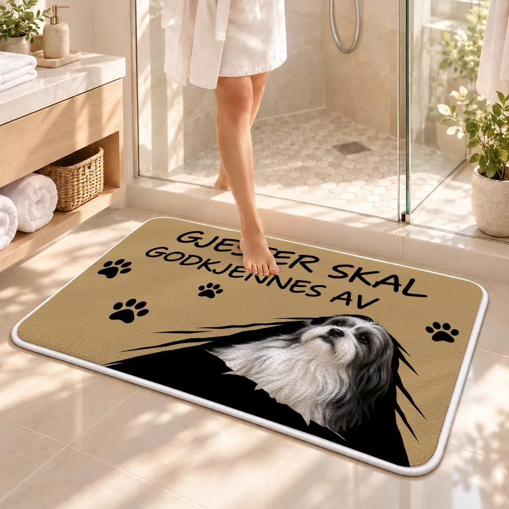 Dog Visitor Approval Floor Mat Flannel Rug Soft Non Slip Washable Door Mat for Bedroom Living Room Home Decor
