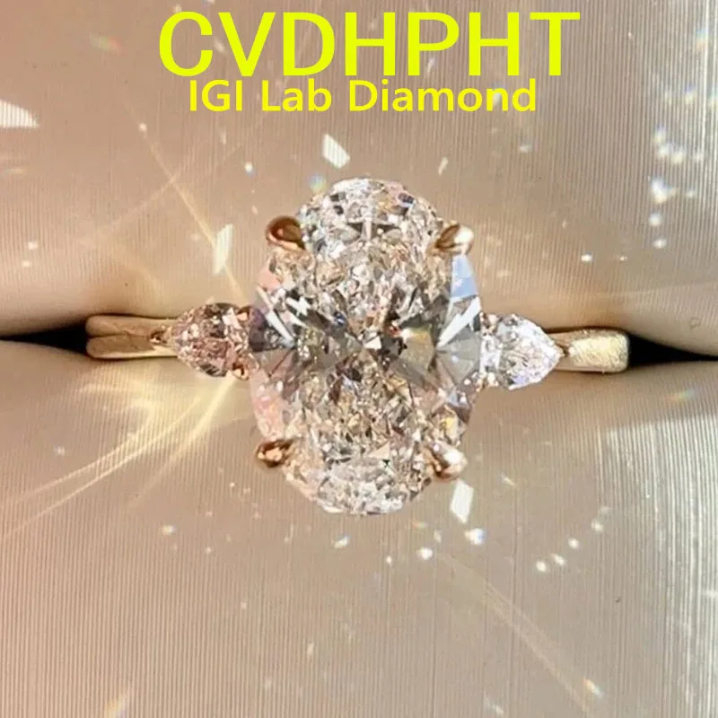 10K/14KLab grown diamonds Anniversary Rings for Women OVAL Cut 3.5 CT D VS1 Pass Diamond Test Fine Jewelry ﻿