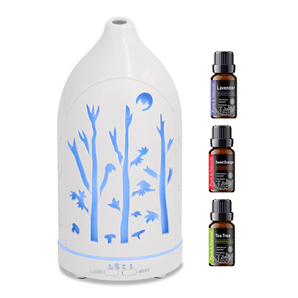 

7 Color LED Aromatherapy Diffuser Hollow Out Design, 3 Essential Oils, Auto Shut Off & Whisper Quiet for Stress Relief, Sleep