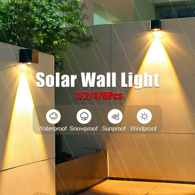 

1/2/4/6 Pcs LED Solar Wall Lamp Porch Lights Outdoor Lighting IP65 Waterproof Decoration Light Balcony Courtyard Garden Stairs