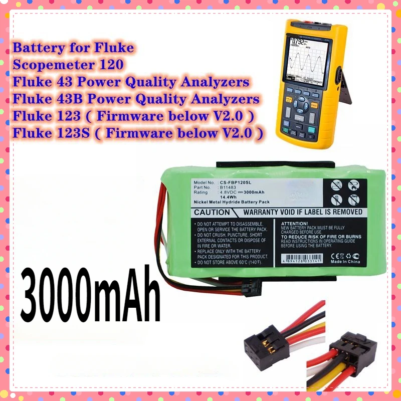 

Survey,Test Battery 3000mAh B11483,BP120MH for Fluke 123, 123S ( Firmware Below V2),43 Power Quality Analyze,43B,Scopemeter 120