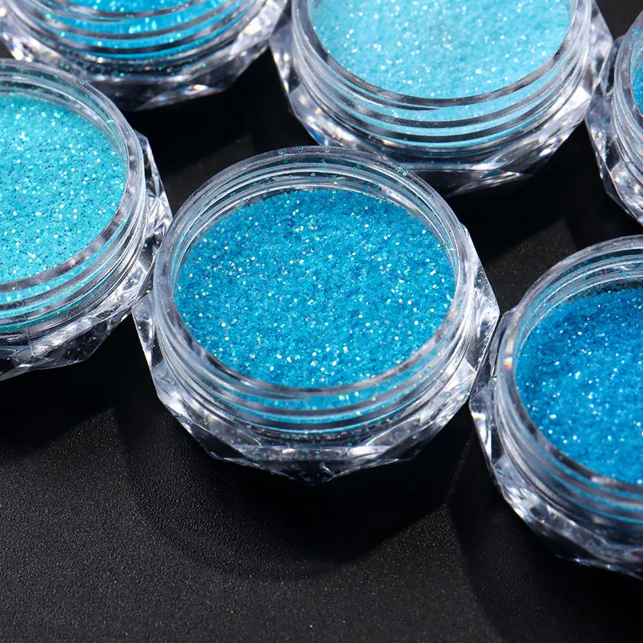 6 uds. De polvo para decoración de uñas con purpurina de azúcar azul de verano, pigmento brillante para decoración de uñas, esmalte de Gel brillante DIY, decoración de manicura