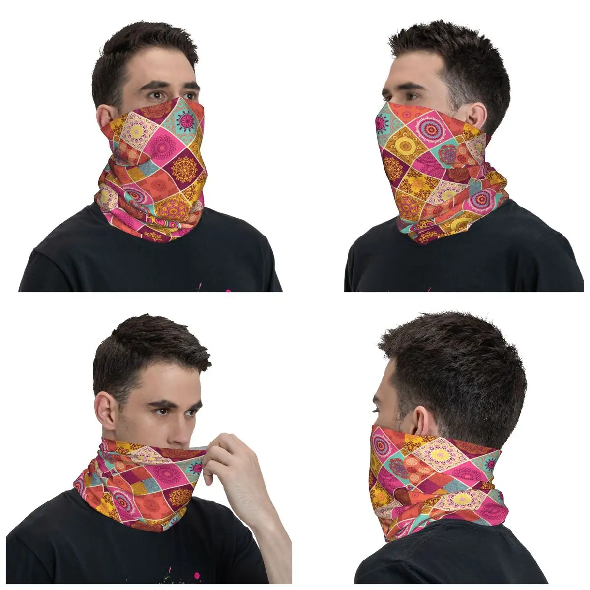 Custom Arabic Indian Ethnic Floral Mandalas Pattern Bandana Neck Gaiter Windproof Face Scarf Cover Women Headwear Tube Balaclava