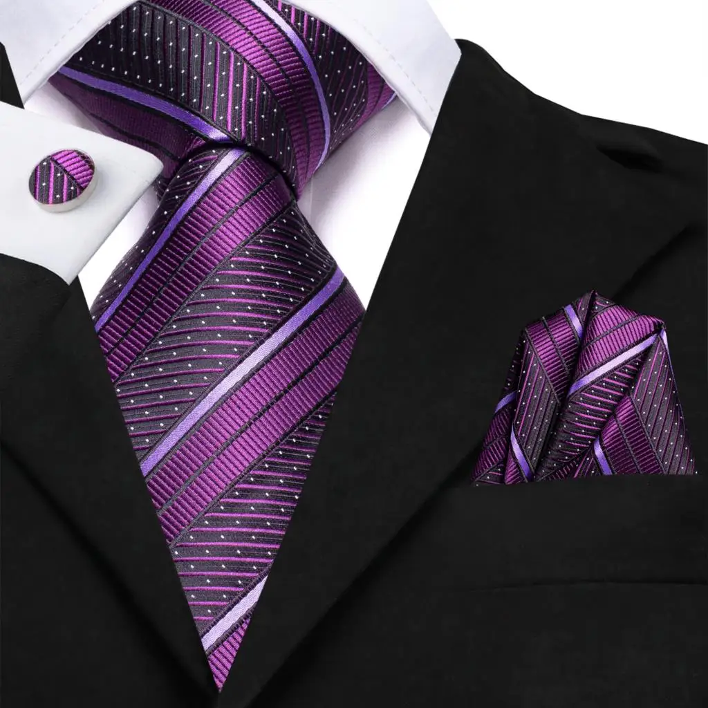 Cravatta da sposa in seta viola a pois a righe per uomo regalo per gemelli a mano cravatta da uomo Fashion Business Party Dropshiping Hi-Tie Designer