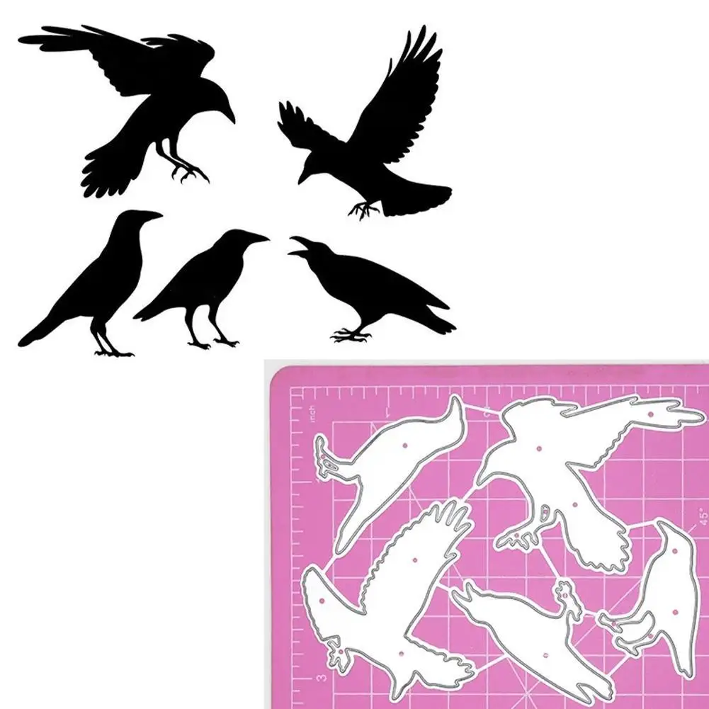 Black Crows Metal Cutting Dies Halloween Birds Set Stencil For DIY Scrapbooking Paper Craft Knife Mould Animal Embossing Di F3U5