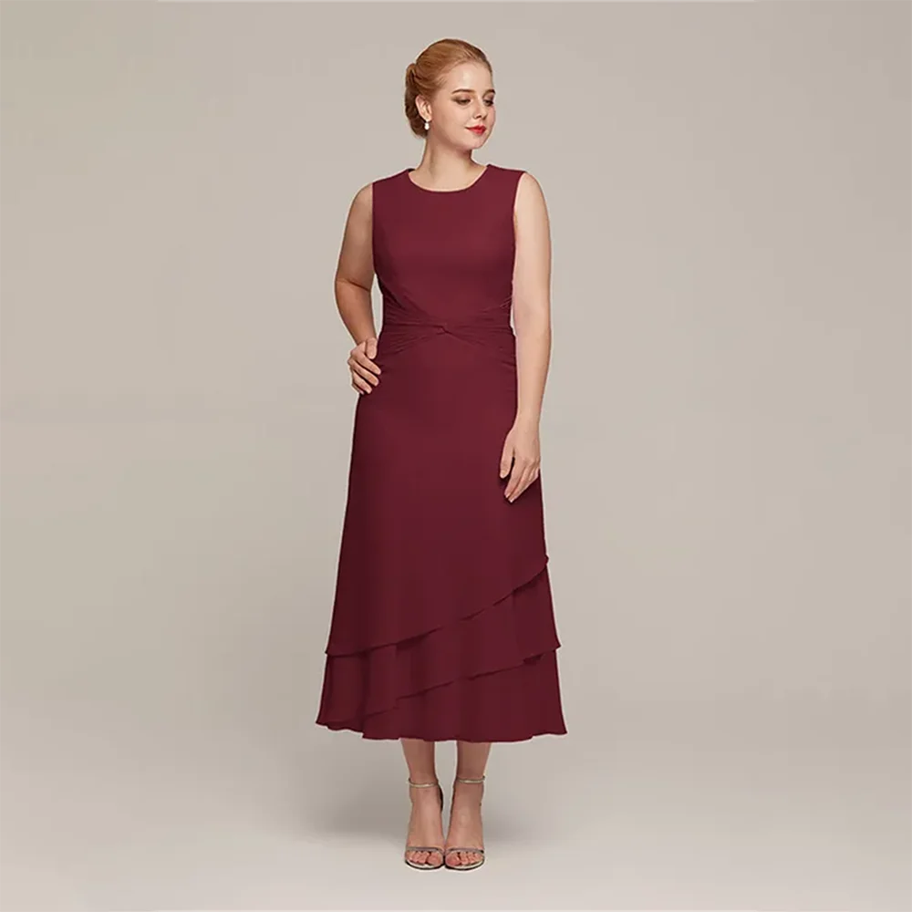 

Elegant Mother Dress Mother of the Bride Dress Women's Formal Long Sleeve O Neck Ruffle Wedding Guest Gowns for Moms Customized