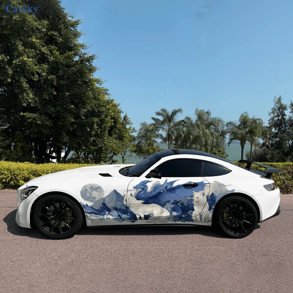 

Wings Dragon White Fox Car Vinyl Wraps Decal Self-adhesive PVC Sticker Suitable for Trucks SUV Decoration Auto Accessories Gift