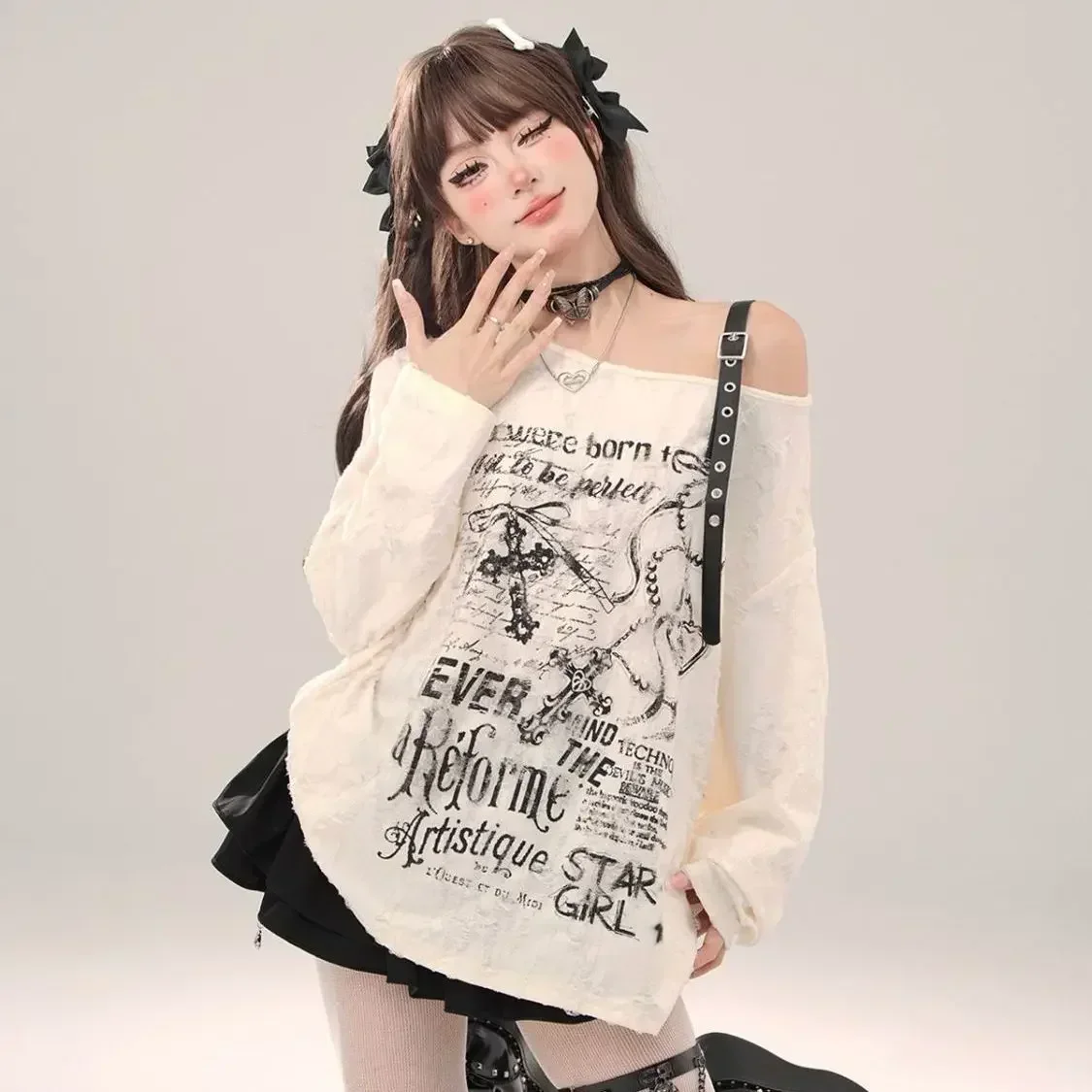 Y2K Grunge Off-Shoulder T-Shirt Women Summer Top