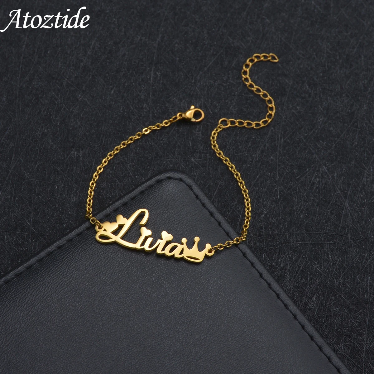 Atoztide New Customized Name Bracelet Personalized Thick Chain for Women Stainless Steel Gold Color Bangle Chrismas Gift 