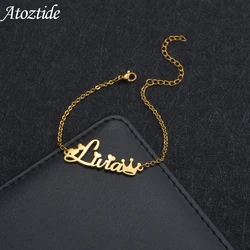 Atoztide New Customized Name Bracelet Personalized Thick Chain for Women Stainless Steel Gold Color Bangle Chrismas Gift