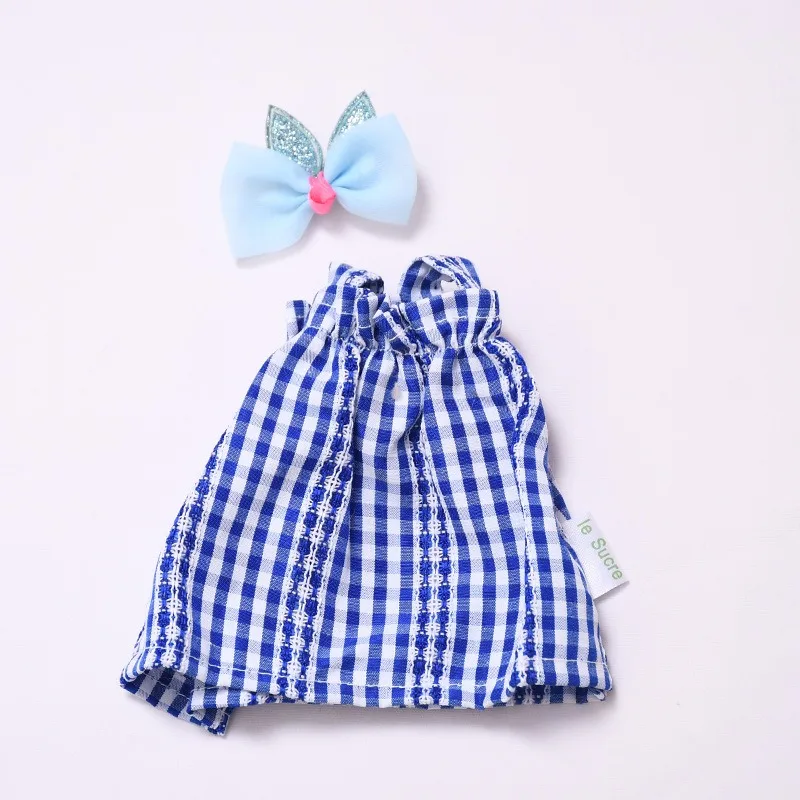

Blue Plaid Strap Dress with Bow Outfit for 24cm Spanish Mia Potato Doll Accessories Clothes Gift