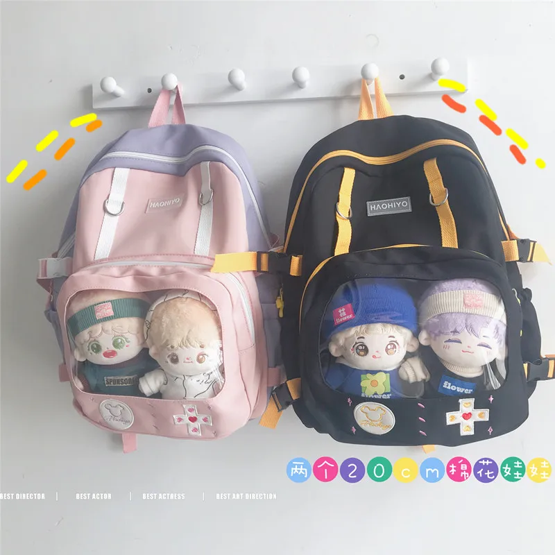 New Transparent Cotton Doll Bag Backpack Japanese Style Casual Contrast Color Go Out Large-Capacity School Bag