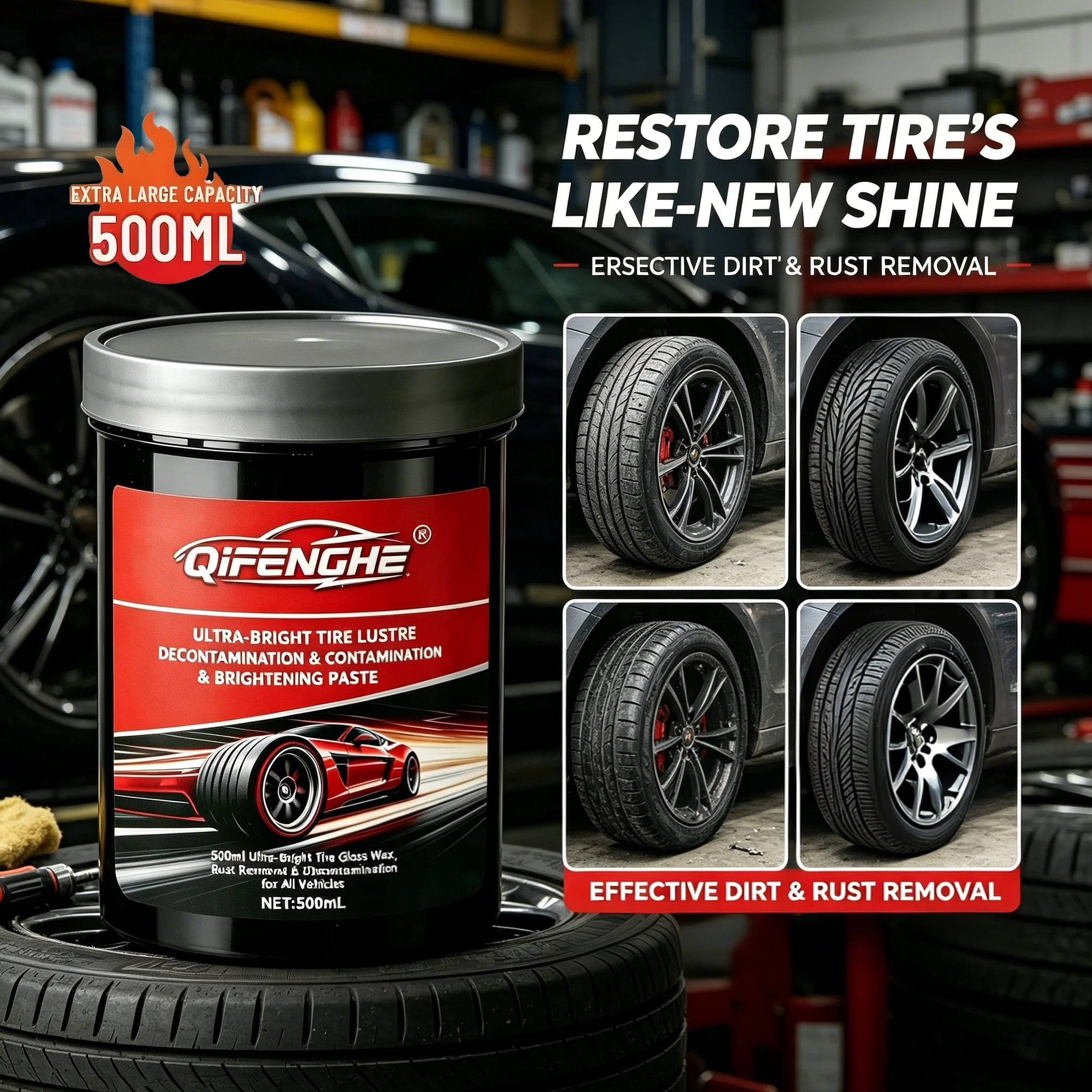 Ultra-Bright Tire Lustre Paste, Remove Dirt Rust & Oxidation, Restore Black Shine, Protect Rubber, Car Tire Decontamination Brig