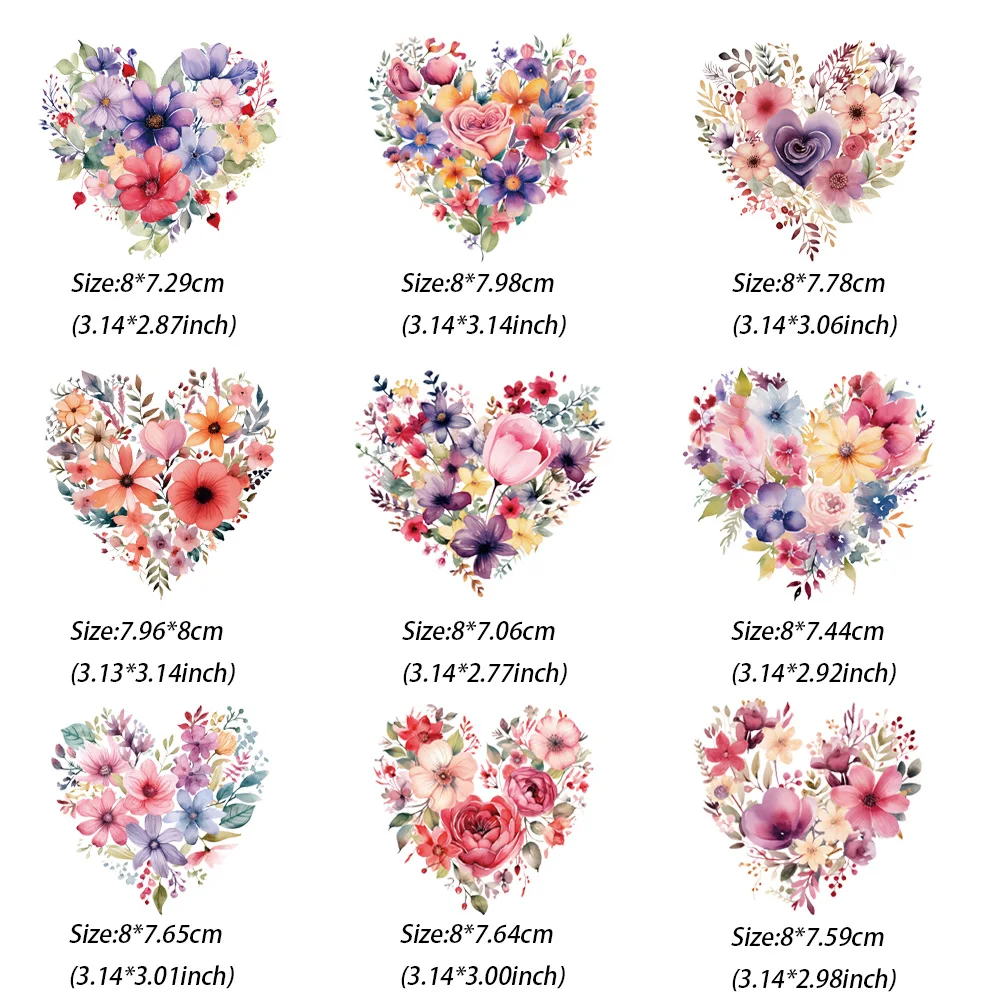 9-częściowa, nadająca się do prania naszywka z motywem kwiatów i miłości na gorąco do odzieży, naklejki na koszulki DIY