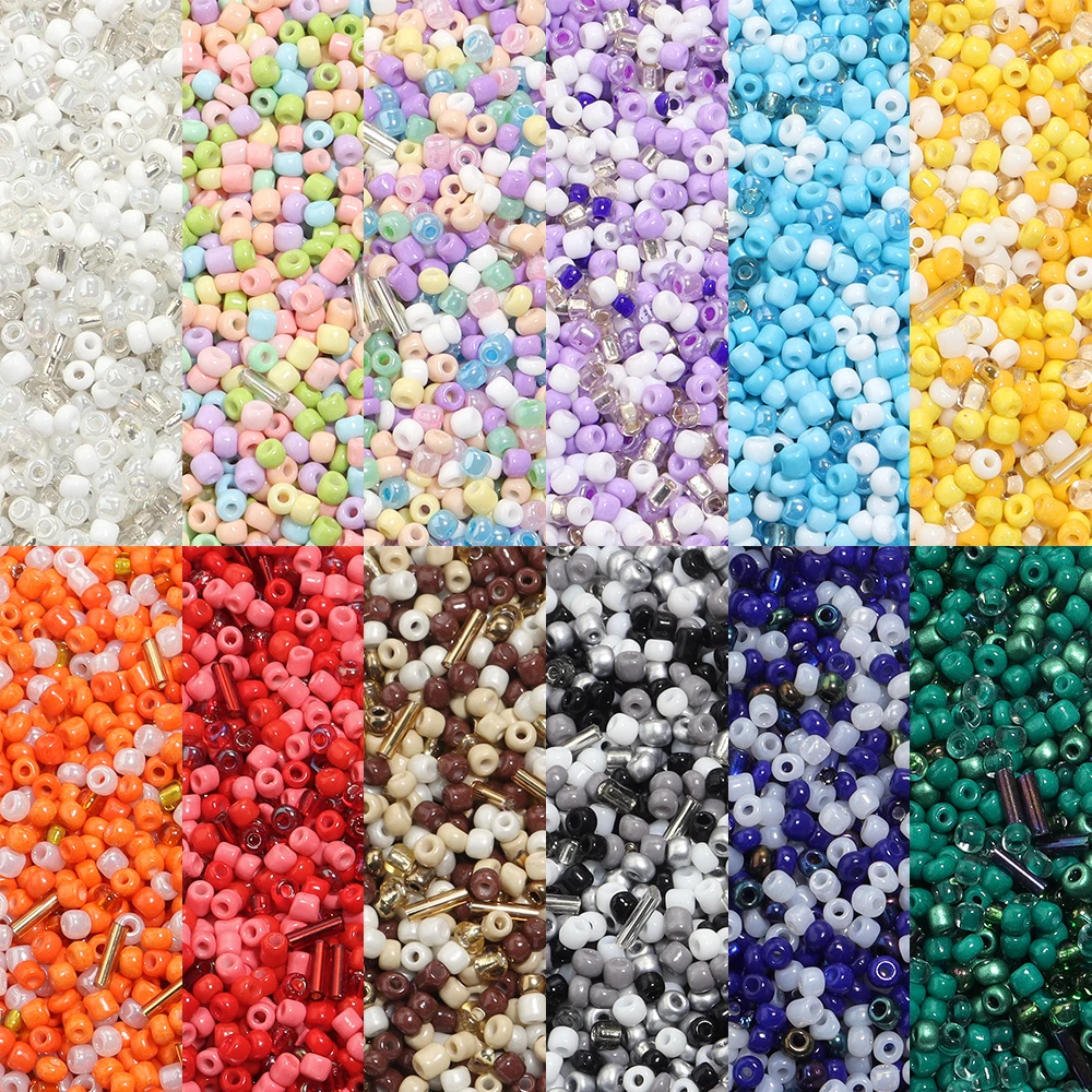 

3mm About 1200pcs Mini Mixed Color Glass Beads Tube Rice Glass Beads For DIY Jewelry Bracelet Bag Cloth Accessories Loose Beads