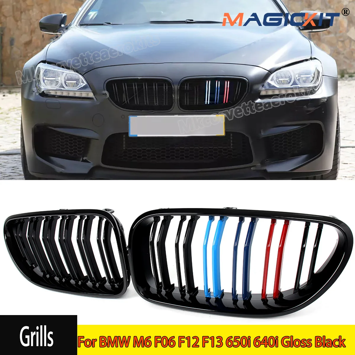 

For BMW M6 F06 F12 F13 650i 640i Gloss Black Front Kidney Grille Grill M-Color