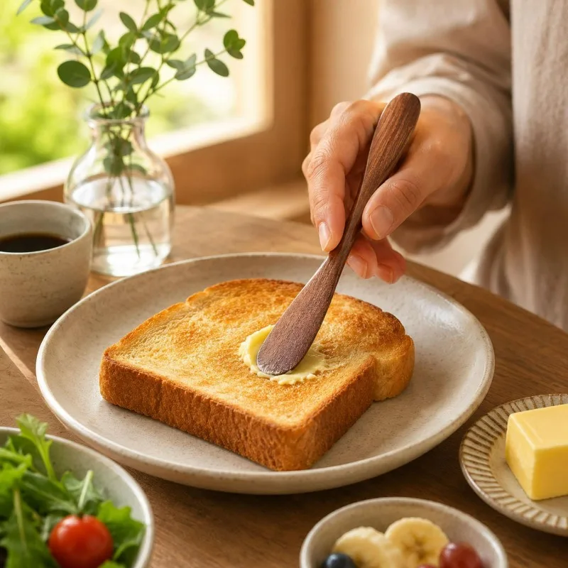 Phoebe Wood Butter Knife Spreader Japanese Style Flat Thin Blade for Jam Cheese Toast Smooth Polished Handle Kitchen Gift Rustic