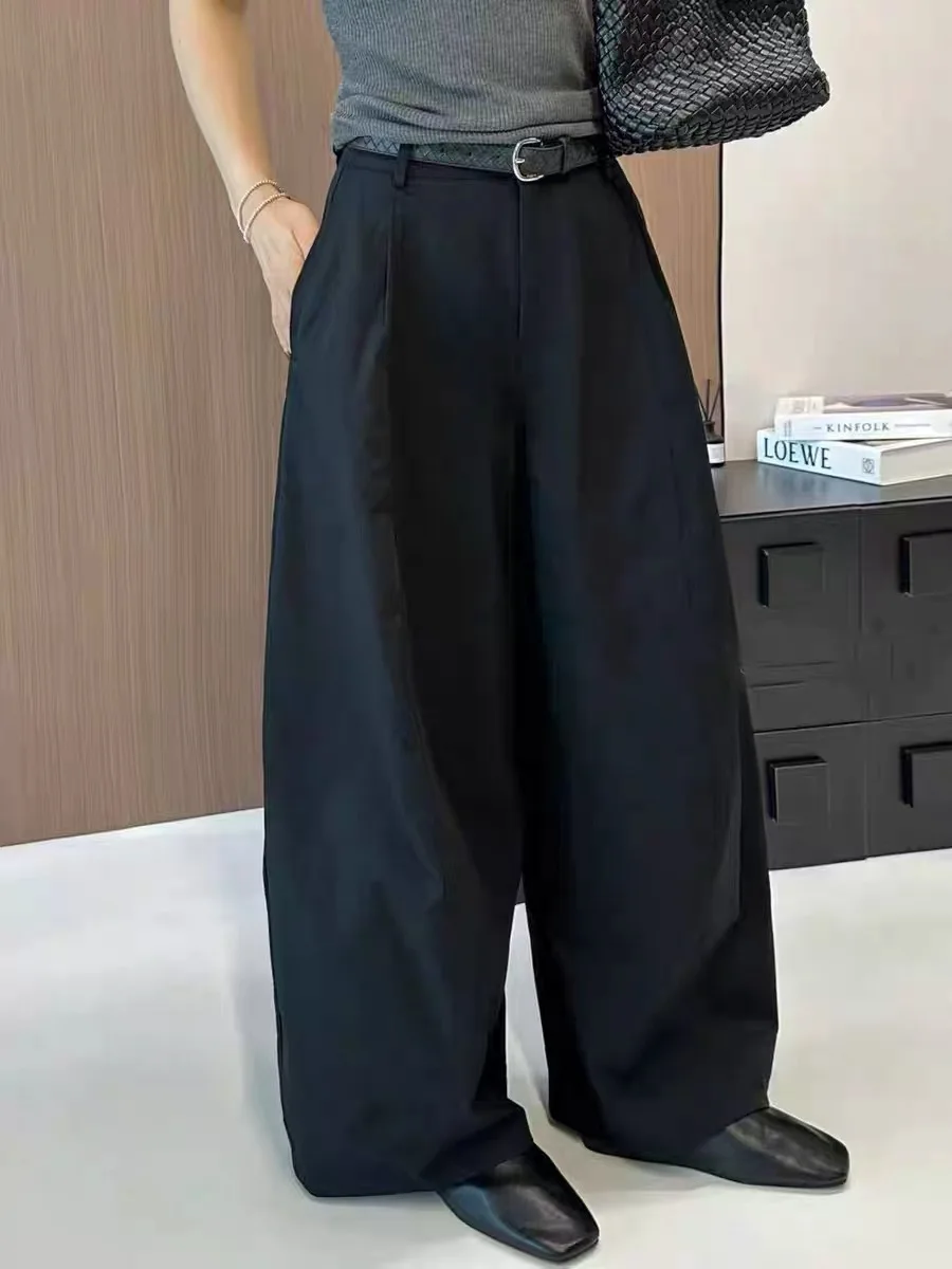 

Loose Straight Leg Balloon Pants Women's Bla Casual Trousers Autumn Winter High Waist Wide Leg Pants Fem Faion